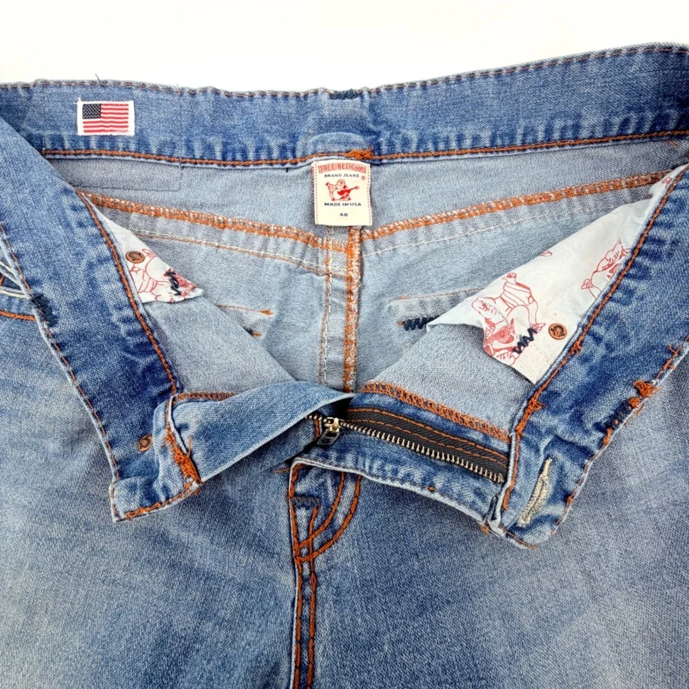 True Religion Ricky Super T Jeans Mens 40 Blue Good Altered Hem Straight Leg
